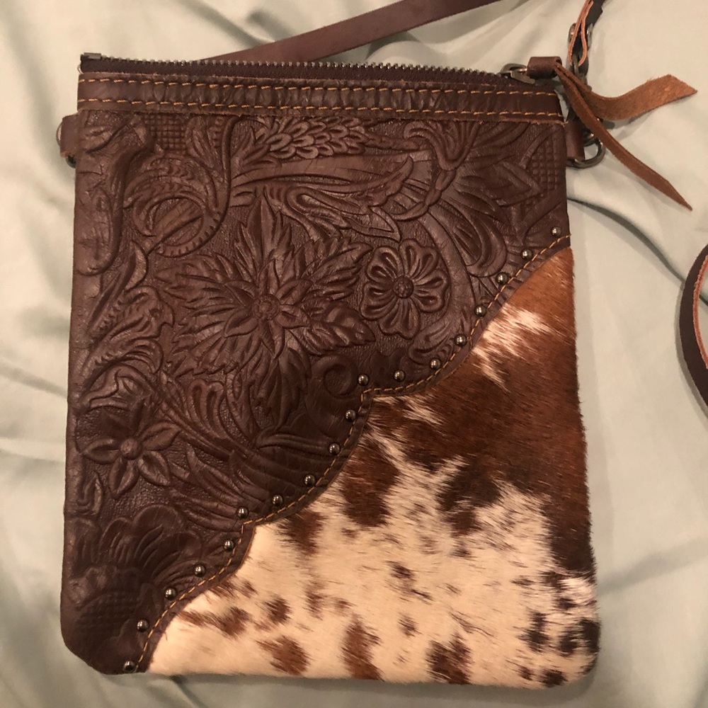 Montana West Leather Cowhide Crossbody Purse
